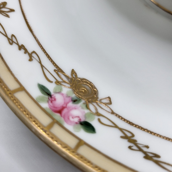 VTG Nippon Tiered Cheese Crackers Dish Handpainted Pink Roses Gold Trim Flowers - Picture 10 of 10